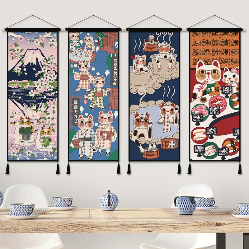 Japanese Restaurant Lifestyle - Japanische Glückliche Katze Tuch Kunst Anime